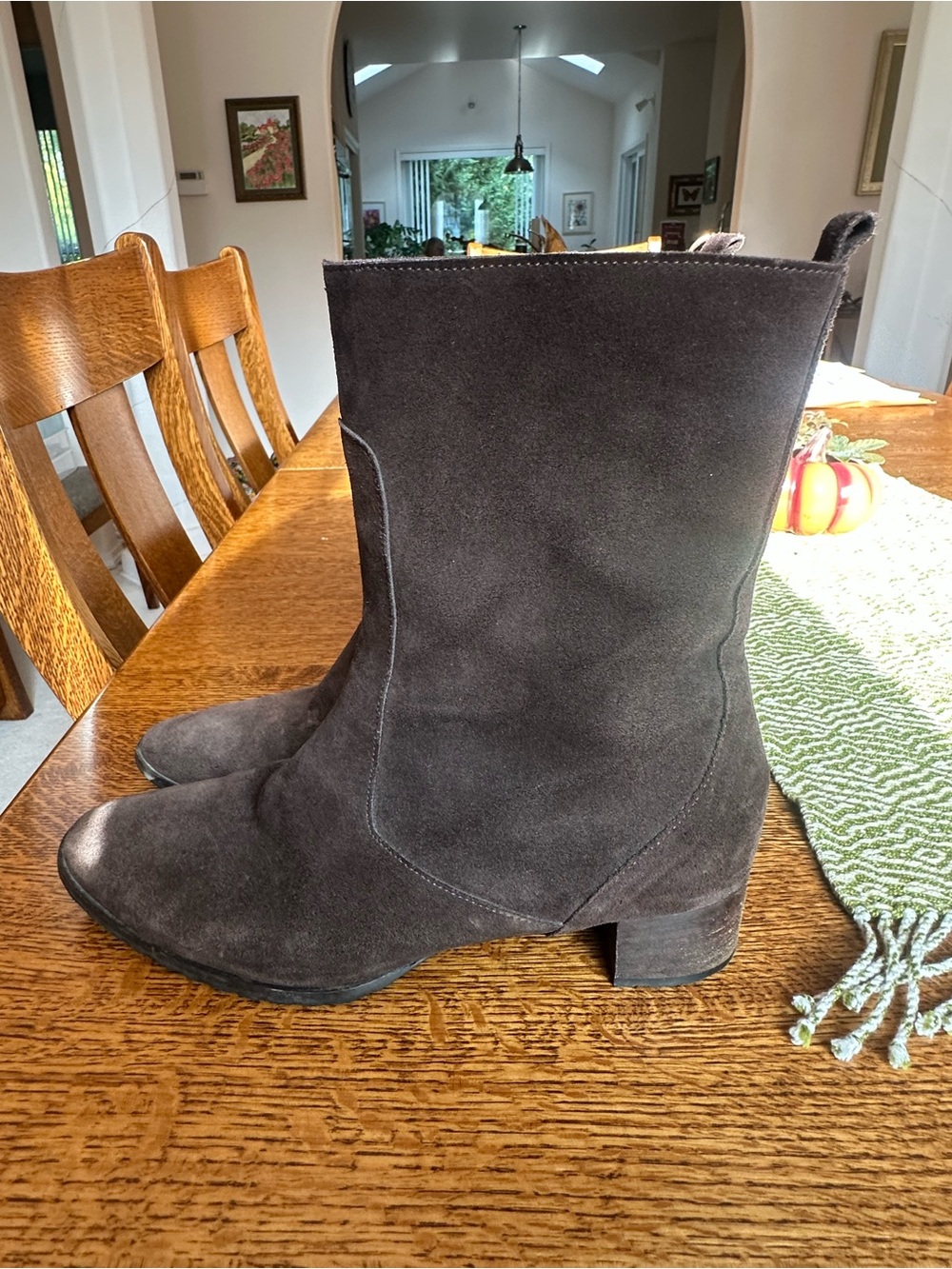 Bruno Magli Dark Brown Suede Mid-Calf Heeled Boots